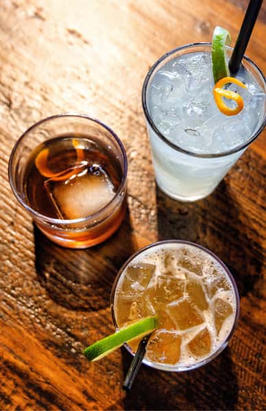 Fresh drinks with ice outdoors for a hot day