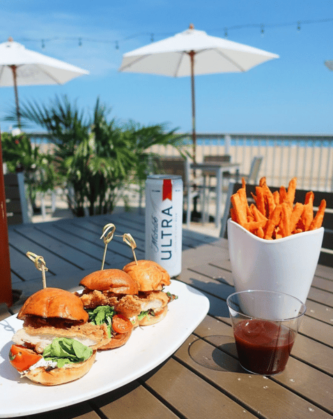 sliders, fries and a beer overlooking the water