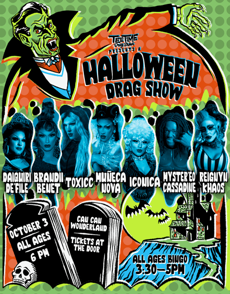 Tee Time Drag Shows present Halloween Drag Show with all-ages Bingo and costume contest