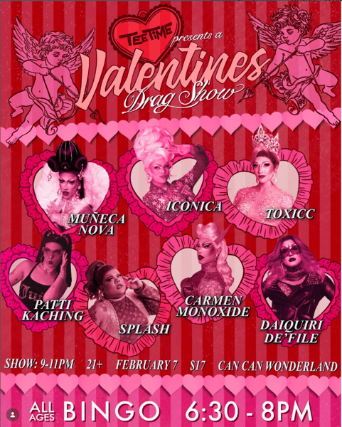 Tee Time Drag Show presents All-ages Bingo and 21+ Drag Show on February 7th