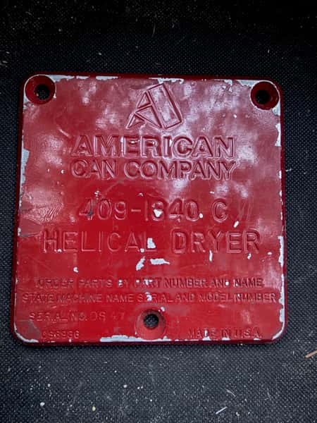 Metal plate for Helical Dryer machine at American Can Co.