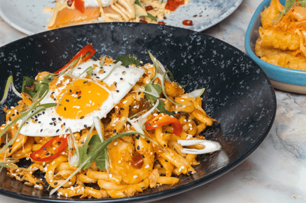 King Prawn Udon Noodles with Fried Egg
