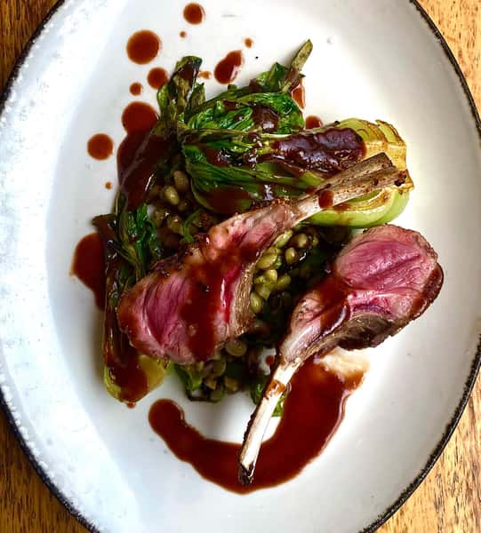 Tonight’s dinner special: Coriander crusted Rack of Lamb served with pink eyed pea salad, charred scuppernong vinaigrette, baby bok choy, and muscadine jus. 
#atleats #atlfoodie