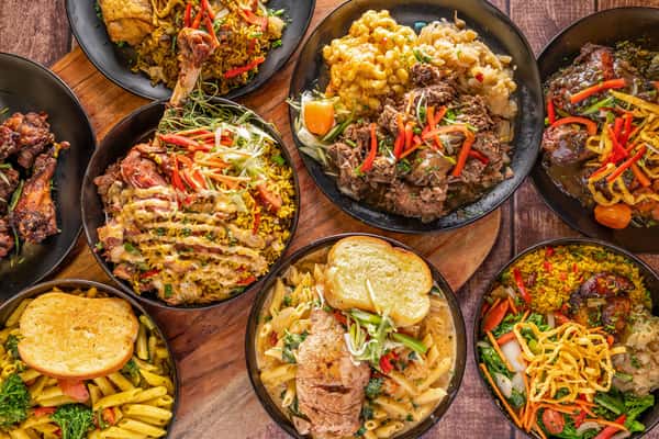 variety of dishes grouped in top view