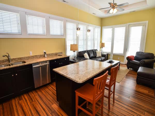 kitchen and living