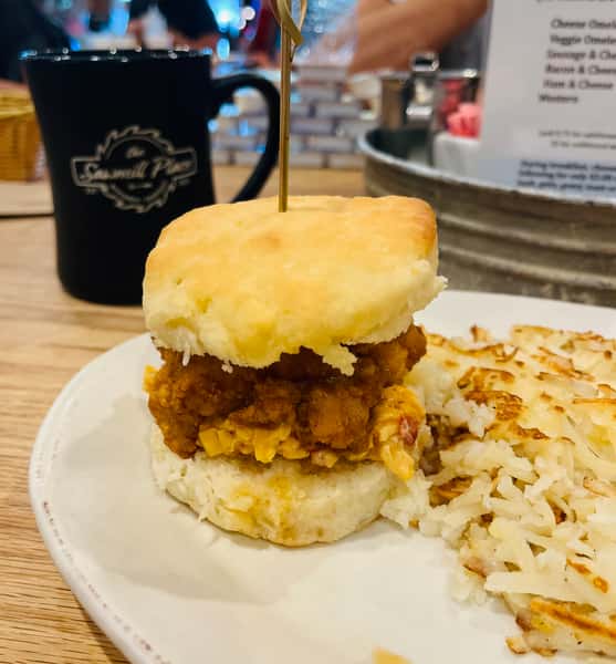 Hot Honey and Pimento Cheese Fried Chicken Biscuit