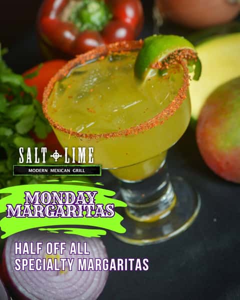 Monday blues? Not here! 🍹 Half off specialty margaritas every Monday at Salt + Lime Shea. Start your week right!
#MargaritaMonday #SaltAndLimeAZ #GoodVibes