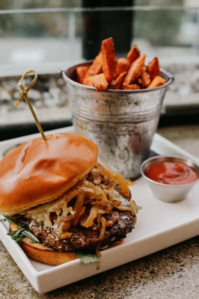 Burger and bucket fries
