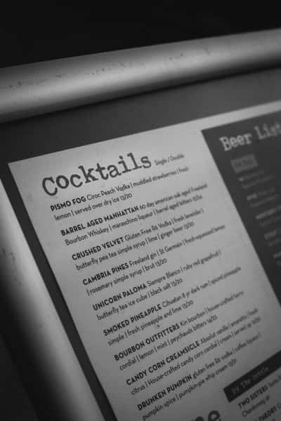 Paper cocktail menu