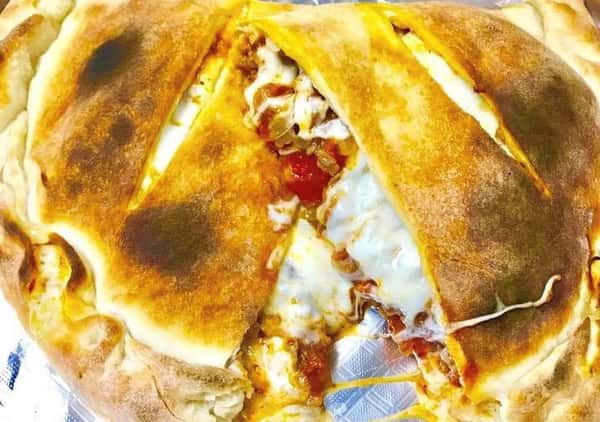 cheese calzone with tomato sauce, cheese and peppers