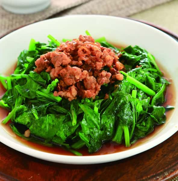 108. Green Pak Choi with Braised Pork 台式卤肉烫青菜
