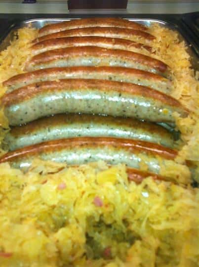 Sausages being shown on a display