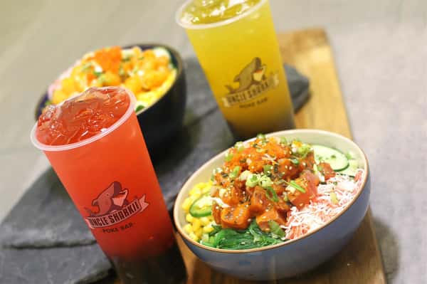 poke bowl and drinks