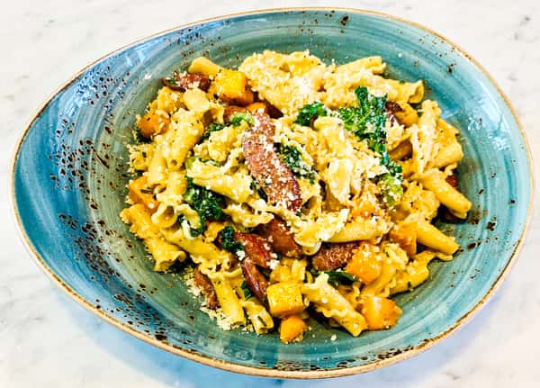 Andouille, Sweet Potato & Kale Pasta 