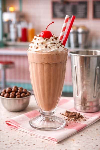 Classic chocolate milkshake with toppings