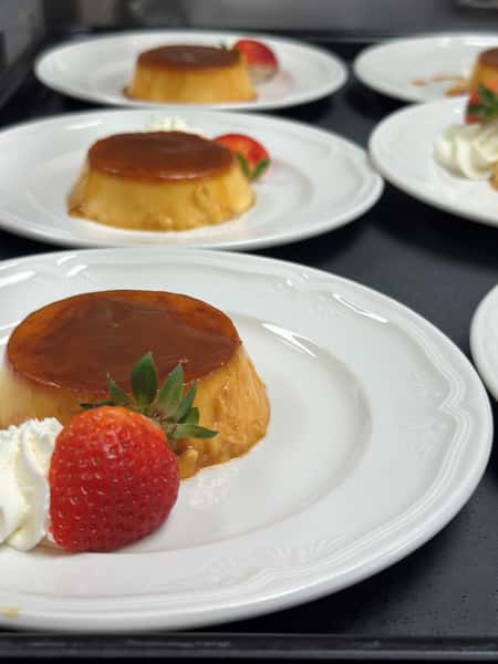 flan dessert on white plate