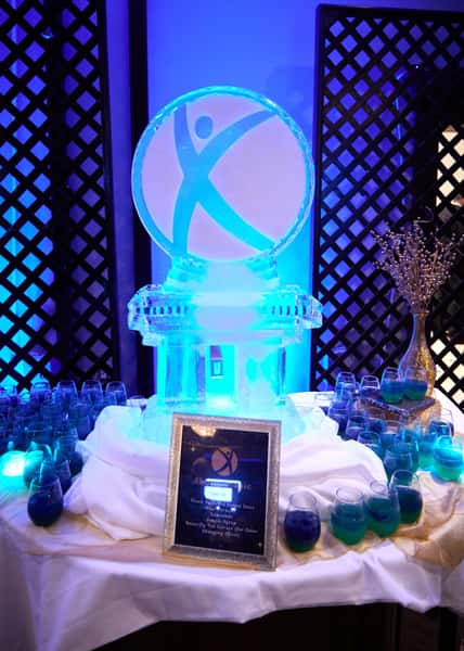 ice sculpture with blue light