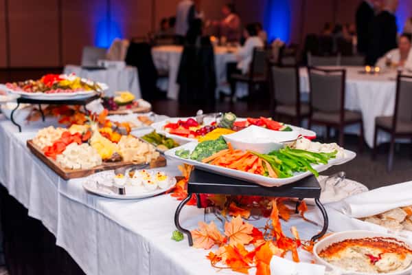 vegetable platters on table