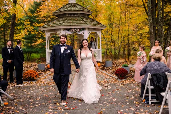 bride and groom walking after ceremony