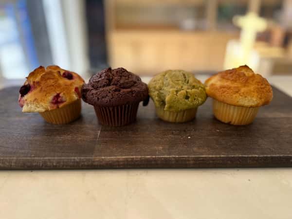 four varieties of muffins