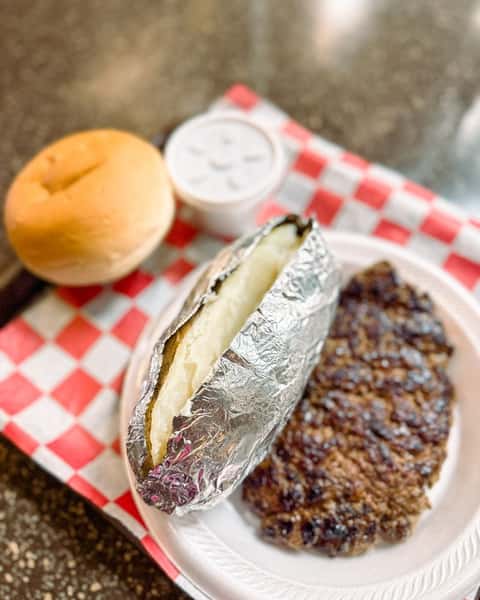 steak with baked potato