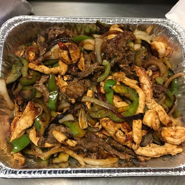Steak, chicken and peppers