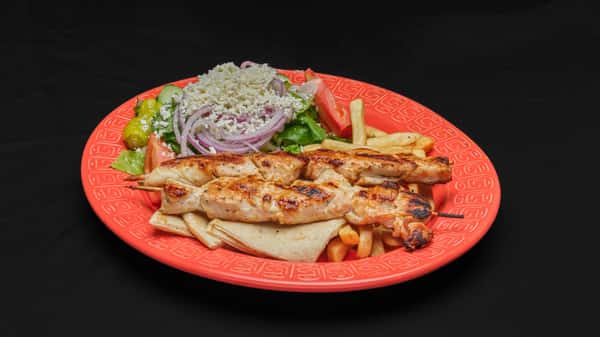 Chicken souvlaki plate