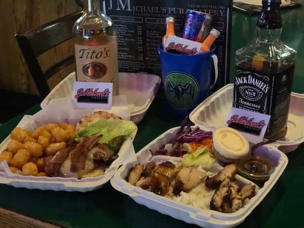 Tito's, Jack Daniels, burgers, fries