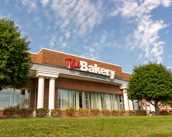 Here is an exterior shot of The Bakery at Sullivan University. This is the header image for the website, and is used to visually introduce the business.
