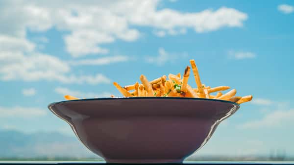 fries and blue sky contrast
