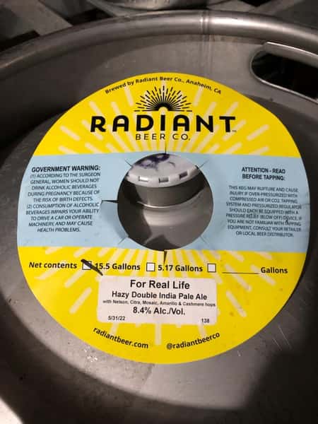 For Real Life Hazy DIPA- Radiant Beer Co.- 8.4% Draft