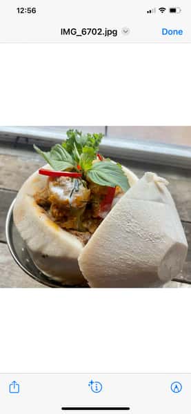 Hor Mok Talay Mapraw Onn (Steamed Seafood in Fresh Whole Coconut)