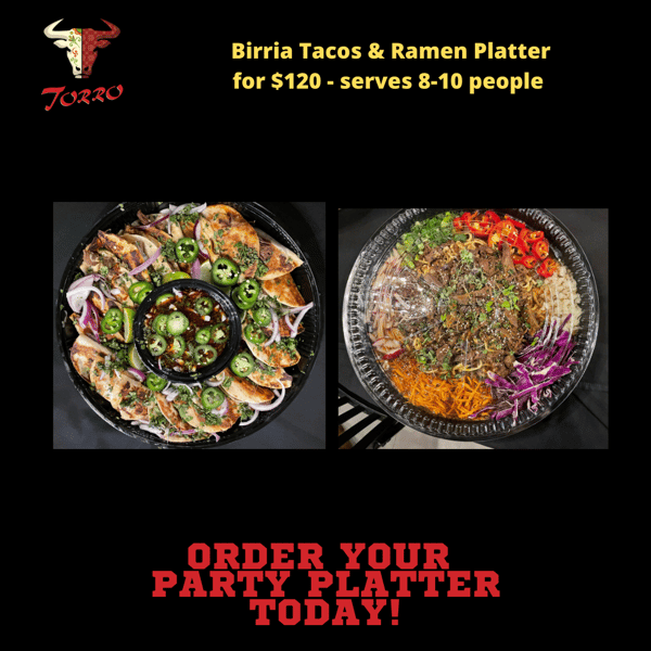 20 Birria Tacos & Birria Ramen Platter