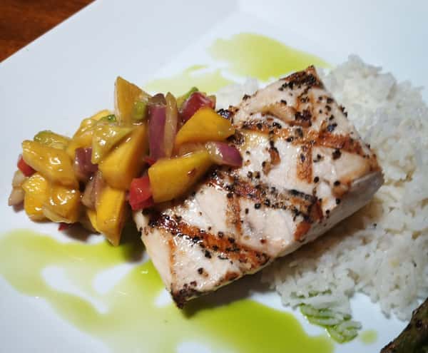 Grilled Yellow Tail with Mango Avocado Salsa