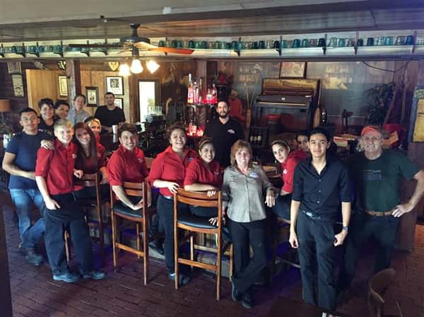 group sitting at the bar