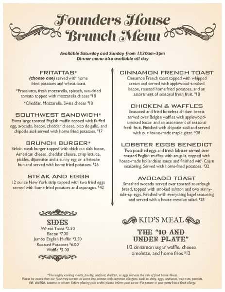 Brunch menu 2026