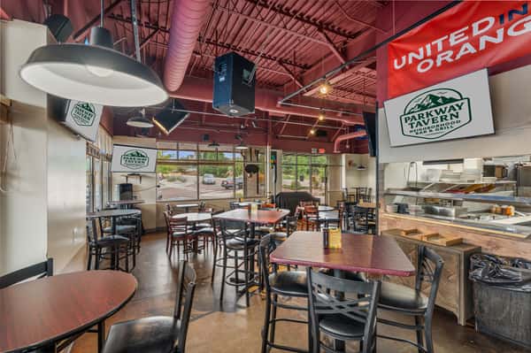 Spacious dining area at the Parkway Tavern
