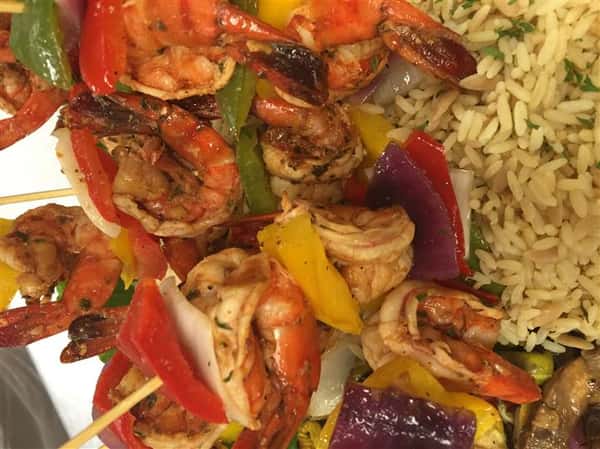 Rice with peppers, onions, and shrimp