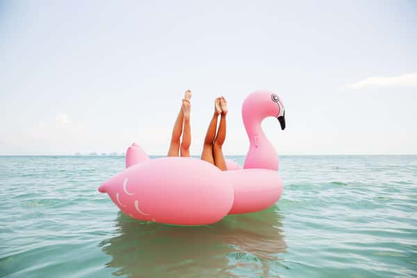 on flamingo float