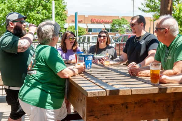 people drinking outside