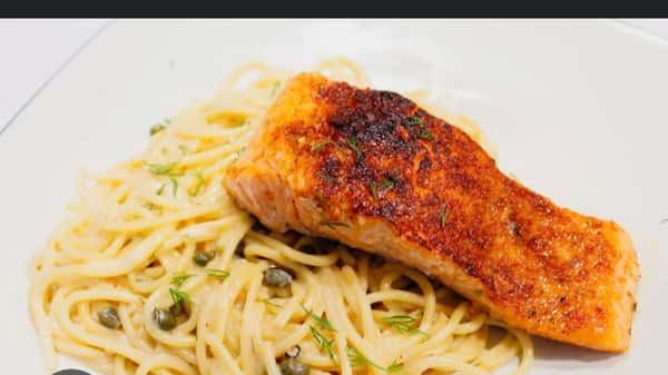 Salmon Piccata with Bucatini Pasta
