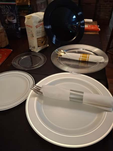 Plates, Plasticware, and Serving Utensils.