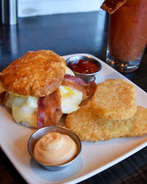 breakfast biscuit and hashbrown