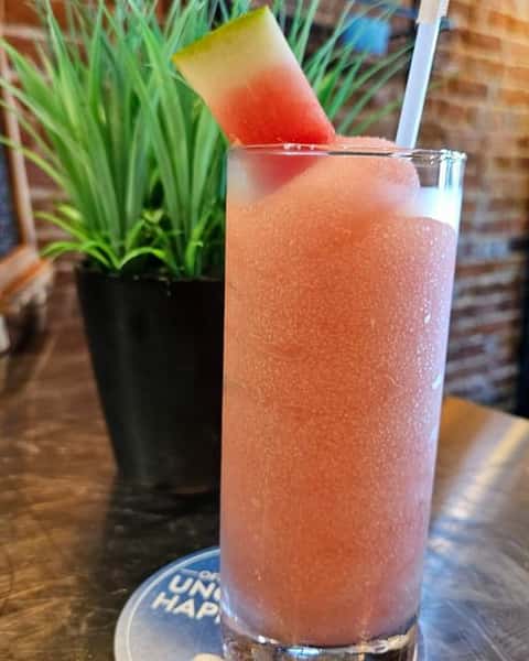 Waterberry frozen cocktail made with watermelon vodka strawberry puree 
