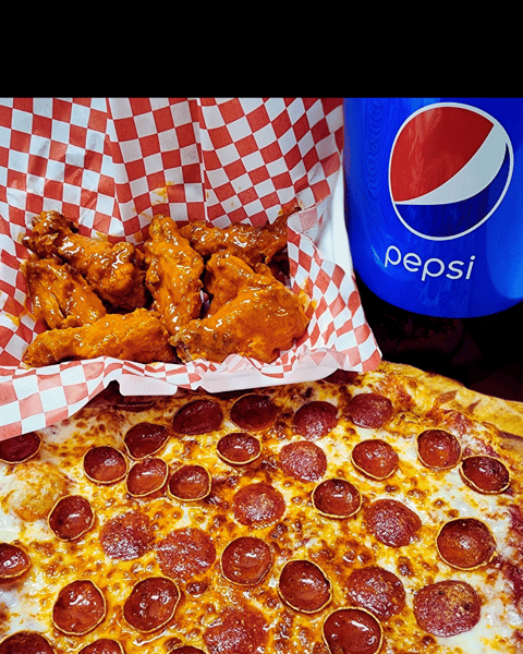 Large 1 Topping, 8 Wings & 2 Liter of Soda
