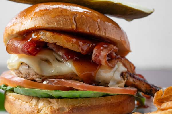 Closeup of the Sriracha Burger