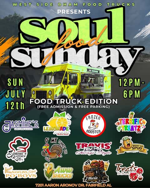 🌽 It’s SOUL FOOD SUNDAY and Aww Shucks is pulling up! 🌽

Come spend your Sunday with some of Birmingham’s best food trucks at Soul Food Sunday! We’ll be serving up your Aww Shucks favorites along with our refreshing Cold Marinated Italian Pasta Salad while supplies last!

🥗 Italian Pasta Salad
💚 $6 each
💚 2 for $10
💚 4 for $20

Perfect for lunch, dinner, meal prep, or sharing with family!

📍7201 Aaron Aronov Dr.
Fairfield, AL
🗓️ Sunday, July 12
⏰ 12 PM – 6 PM

Bring your family, your friends, and your appetite! Free admission, free parking, and plenty of amazing local food vendors to enjoy. Order online for pickup at www.awwshucks.online🌽🌽🌽🌽

See y’all there! 🌽💚

#AwwShucks #SoulFoodSunday #BirminghamFoodTrucks #ItalianPastaSalad #MealPrep #SupportLocal #WestSideBham #FireRoastedCorn #FoodTruckLife #SundayFunday