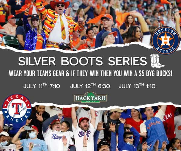⚾️ Silver Boots Series Starts Tomorrow! What colors will you be wearing? Let us know below! 🧡💙 or ❤️💙 #astro #houstonastros #texasrangers #baseballlife
 
This post has been updated with the corrected times and dates- sorry for the confusion.