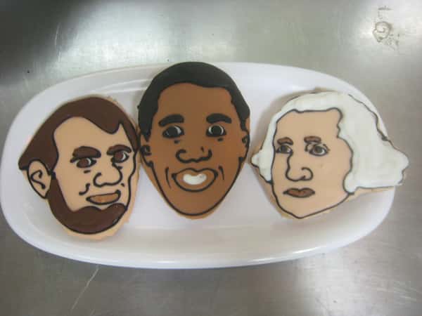 Lincoln, Obama, and Washington custom cookie