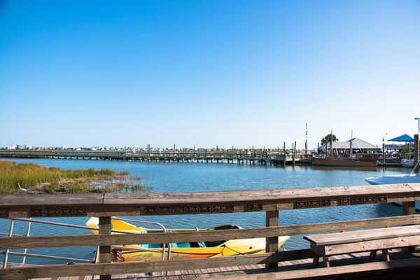 Marsh view from outdoor dining at Dead Dog Saloon